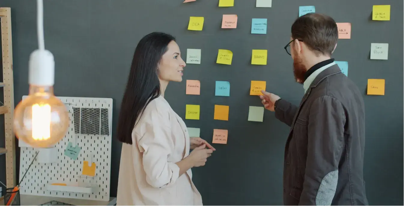 MVP Development Services for Startups Sticky notes arranged into a product feature roadmap
